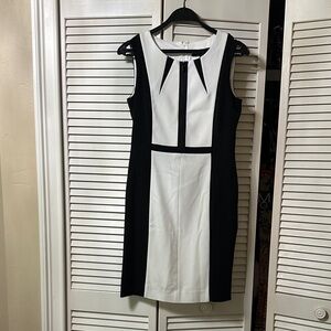 Sophisticated Black and White Sleeveless Midi Dress by
